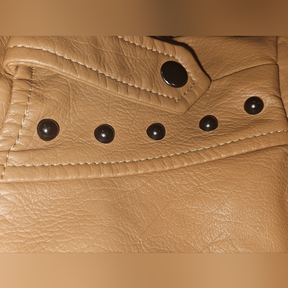 Colleen Lopez Polyurethane Jacket with Stud Accents Brown Size L Exellent - Picture 8 of 11